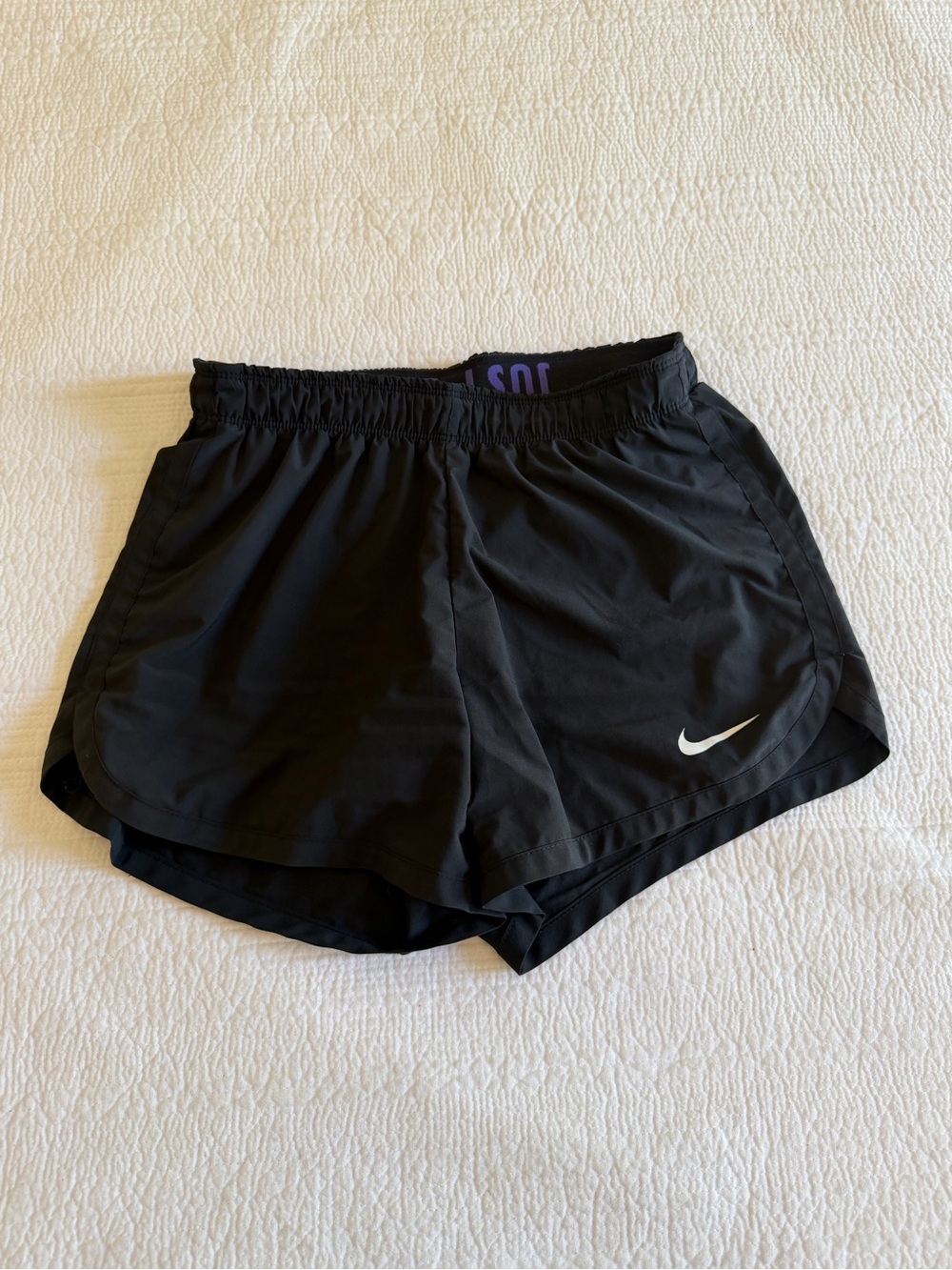 Nike Women's Black Athletic Running Shorts with White Swoosh